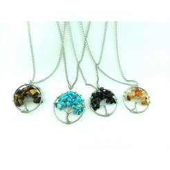 Mixed Color Natural Stone Tree of Life Necklace